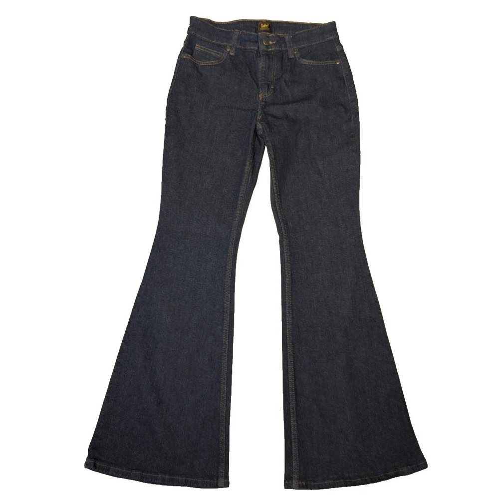Lee Legendary Mid Rise Flare‎ Jeans Indigo Warrior Stretch Denim SZ 6 Short